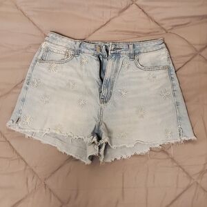 American Eagle Light Blue Jean Shorts with Floral Embroidery